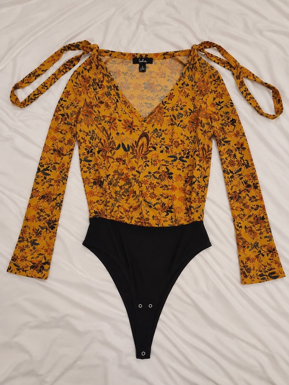 Lulu's Mustard Floral Long-Sleeve One-Piece Bodysuit